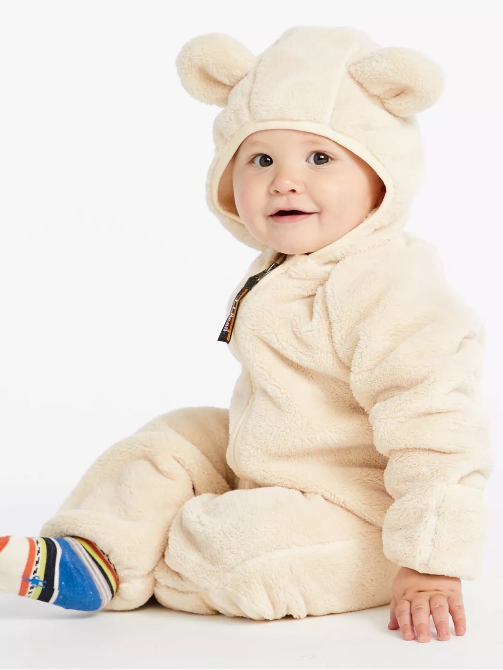 L.L.Bean Baby Fleece Bunting Snowsuit 3-6M Cream Bear Ears